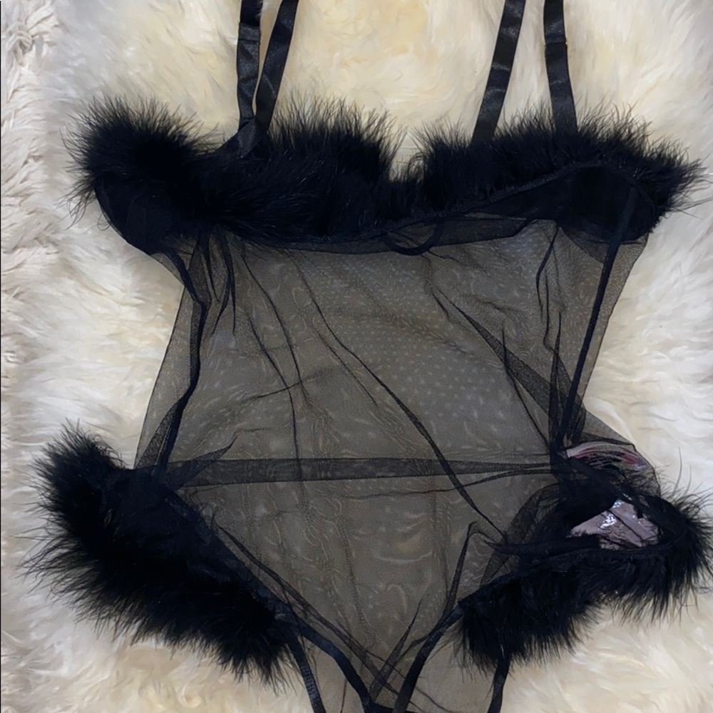 Agent Provocateur Netania bodysuit marabou feather